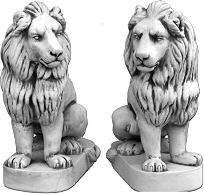 gartendekoparadies.de Löwen Statuen, Steinfiguren H. 95 cm, je 230 kg, Grau, Frostsicher aus Steinguss für Außenbereich (Löwen-Set)