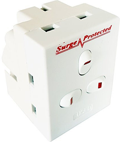 Loops 3 Way Mains Power Gang Extension Socket Adapter - SURGE PROTECTED - Multi Plug Block