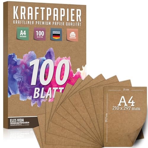 Kraftpapier A4-300 g - 21 x 29,7 cm - Bedruckbar - DIN Format, Naturkarton & DIY Deko Bastelpapier Pappe Blätter aus Kraftkarton zum Basteln für Hochzeit, Vintage Geschenke Kartonpapier 100 Blatt