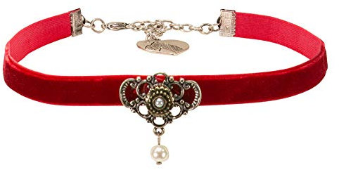 Alpenflüstern Trachten-Samt-Kropfband Hedy - nostalgische Trachtenkette enganliegend, Kropfkette elastisch, Damen-Trachtenschmuck, Samtkropfband schmal (dunkel-rot) DHK225