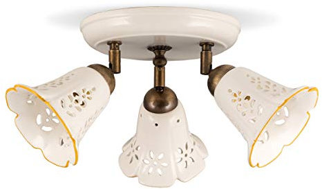 Helios Leuchten 107173 Deckenlampe Strahler aus Keramik, Deckenleuchte für Küche Esszimmer | handbemalte Keramiklampe | Küchenlampe 3 x E14