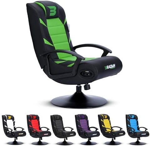 BraZen Kids Gaming Chairs for Kids Gaming Chair with Speakers Subwoofer Bluetooth Compatible All Games Consoles Small Junior Foldable Rocker Video Games Chairs Speakers British Brand Pride – Green