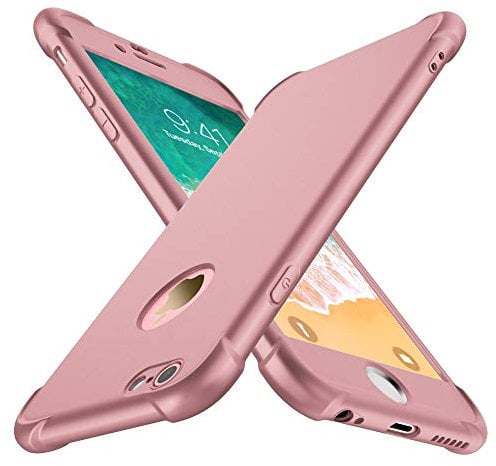 ORETECH Coque Compatible avec iPhone 6 Plus 6s Plus, avec 2 x Protecteur D'écran en Verre Trempé 360 Housse Hybride Antichoc Ultra Mince Mat Anti Rayures PC TPU pour iPhone 6 Plus 6s Plus 5.5 Or Rose