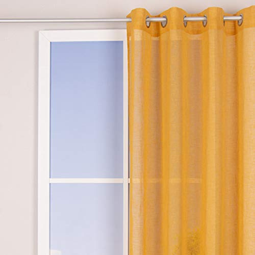 SCHÖNER LEBEN. Ösengardine Leinenoptik Uni senfgelb 140x260cm
