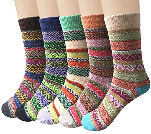 Chalier Finery Socken Damen 36-42 Geschenke für Frauen Wollsocken 5 Paar | Kuschelsocken Damen für Winter Gestrickte Damensocken Dicke Bunte Warme Weihnachtssocken Sportsocken Outdoor