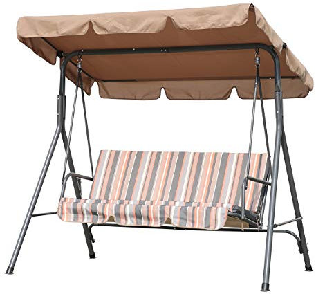 Angel Living Balancelle 3 places avec toit réglable pour extérieur, jardin, terrasse, balcon, piscine, parc - Kaki - 169 x 110 x 152 cm