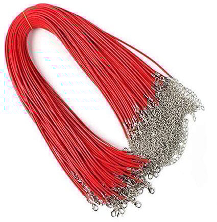 Uhat Pack 10 Wax Cord String Necklaces with Lobster Clasp Leather Neck Chain Pendant Cord String (Red)