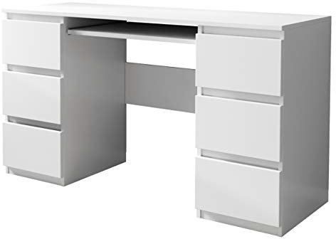 Mirjan24 Schreibtisch Glen, 6 Schubladen Schülerschreibtisch Computertisch Arbeitstisch Kinderschreibtisch PC-Tisch Kinderzimmer Jugendzimmer (Weiß)