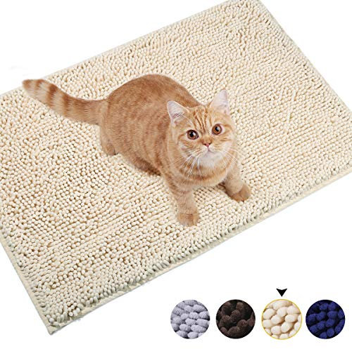 VIVAGLORY Schmutzfangmatte Hund Absorpmax Cleany Mat Hund, Hundeteppich Schmutzmatte Fußmatte, Waschbar Wasserdicht rutschfest Schlammige Saugfähige Chenille Fußmatte, 90cm × 64cm, Beige