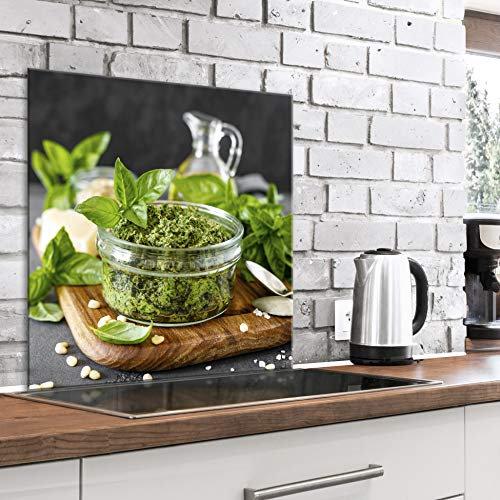 murando Spritzschutz Glas für Küche 60x60 cm Küchenrückwand Küchenspritzschutz Fliesenschutz Glasbild Dekoglas Küchenspiegel Glasrückwand Kräuter - j-B-0063-aq-a