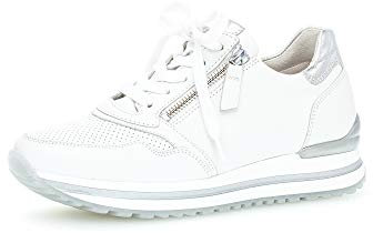 Gabor Damen Low Top Sneaker, Frauen Halbschuhe,lose Einlage,Komfortable Mehrweite (H),Keilabsatz,Heel,weiblich,Lady,Weiss/Silber(perf),39 EU / 6 UK