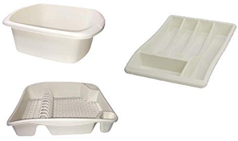 KetoPlastics Cream 3 Piece Kitchen Set - Dish Drainer, Washing up Bowl and Cutlery Tray