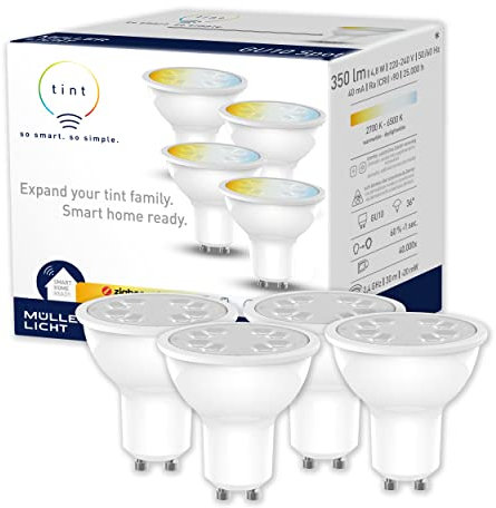 tint 4er-Set Smarter LED-Reflektor – Steuerbar per Alexa oder Fernbedienung – Dimmbare GU10 Glühbirne mit warm- und kaltweißem Licht 2700-6500 K, 5 W