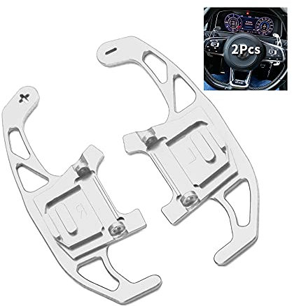 HIBEYO 2 Stücke Lenkrad Schaltwippen Verlängerung Paddles Lenkrad für VW GOLF GTI R R-line GTD GTE MK7 7 POLO GTI Scirocco 2019 Metall Paddle Shifter Extensions Innendekoration Zubehör Silber