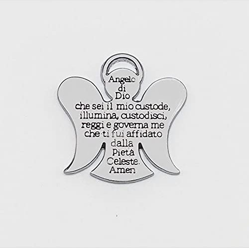 10 PEZZI Ciondolo in metallo ANGELO CON PREGHIERA bomboniera comunione