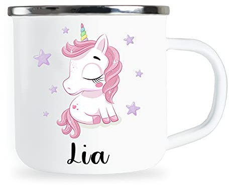 Mug pour enfants personnalisé avec nom et motif joli licorne mug en émail cadeaux individuels enfant fille anniversaire idée de cadeau pour enfants garçon mug en métal tasse en émail