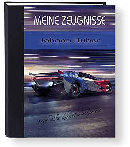 Zeugnismappe personalisiert High Speed A4 ca. 31x24 cm, lila blau, Zeugnisbuch Auto, Urkundenmappe Einschulung, Schulanfang
