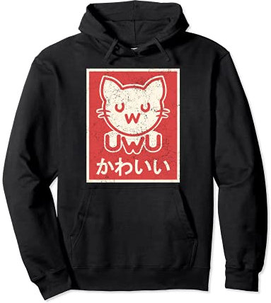 UwU Cat Poster Retro Vintage Japanese Kawaii Kitten Pullover Hoodie