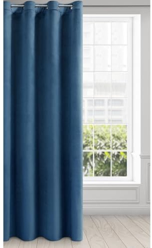 Eurofirany Melanie Vorhang Samt Velvet Ösen -1 STK. Weich Edel Gardine 200g/m² Elegant Glatt Einfarbig Flauschig Modern Klassisch Wohnzimmer Schlafzimmer, 140x250 cm, Dunkelblau