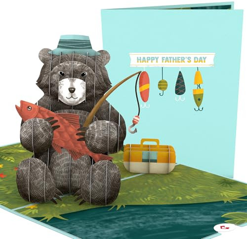 Lovepop® 3D Pop-Up Karte Vatertag Grußkarte Papa Bär angelt Fische Vatertagskarte fathersday bear dad fishing card | inkl. Umschlag & Versteckfach für Geld & Gutscheine