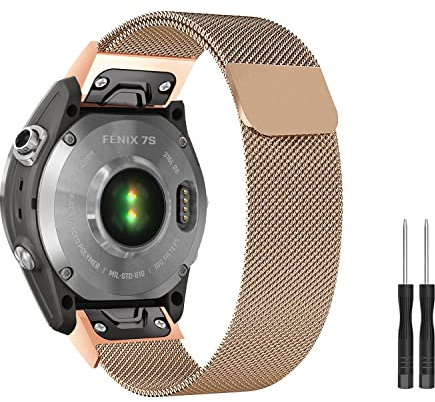 ZoRoll Correa QuickFit 20 mm Compatible con Garmin Fenix 8 43mm / Fenix 7S /6S/6S Pro, Correa de Reloj de Acero Inoxidable Tejida con Malla Compatible con Garmin Fenix 5S/5S Plus - Oro Rosa