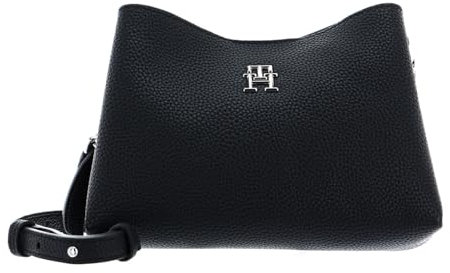 Tommy Hilfiger Damen Umhängetasche TH Emblem Crossover mittelgroß, Schwarz (Black), Einheitsgröße