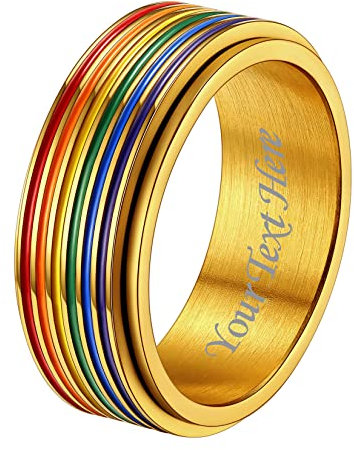 Suplight Personalisiert LGBTQ Spinner Ring Edelstahl Lesbian Pride Homosexuell Drehring Partnerring Ehering Modeschmuck Größe 18,9mm Gold