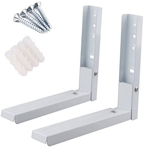 Hniuyun Universal Wall-Mounted Microwave Brackets ,Foldable Arm Adjustable Extensible Wall Hanging Microwave Brackets Oven Stand Shelf Rack Load 99 lb (White)