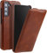 STILGUT UltraSlim kompatibel mit Samsung Galaxy S21 FE 5G Hülle - Samsung S21 FE Flip Case aus Leder, Handyhülle, Lederhülle - Cognac