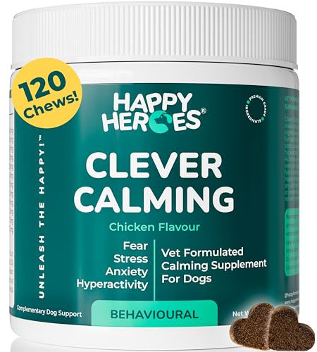 Happy Heroes - Clever Calming Dog Treats, 100% Natural Supplement, Behavioural Health, Reduces Stress, Fear, Hyperactivity, Aggression, Provides Dog Anxiety Relief & Relaxation