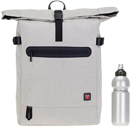 Elephant Rucksack Daypack Herren Damen AllDay A4 Large Laptop Tasche Geheimfach Freizeitrucksack Kurierrucksack Fahrrad Roll-Top Bag 12962 + Flasche (Cream Beige (Hell Beige))