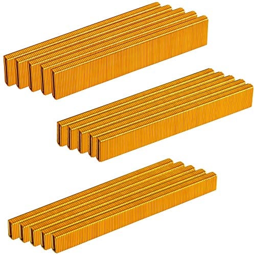 HW HAMWOO 18 Gauge 3000PCS,1/4 Narrow Crown Staples (1/2,3/4,1),18GA Nail Gun Nails Assorted, Suitable for Most Brand of 18 Gauge Pneumatic and Electric Brad Nailer (Yellow)