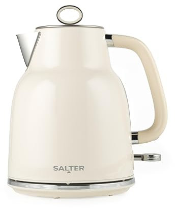 Salter EK5737CRMVDE Retro 1,7-l-Wasserkocher – 3 kW, schnelles Kochen, 360°-Basis, abnehmbarer Kalkfilter, Wasserstandfenster, Anzeigeleuchte, Trockenkochsensor Und Automatische Abschaltung, Creme