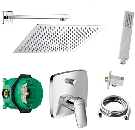 vanvilla Sistema doccia con miscelatore incasso doccia di Hansgrohe Logis e doccia a pioggia vanvilla con miscelatore, soffione doccia angolare, kit doccia HG01 V2 cromo