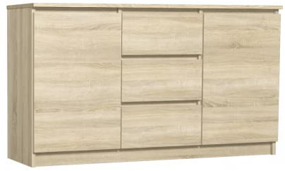 VBChome Kommode mit 3 Schubladen und 2 Türen 120 x 40 x 75 cm Eiche Sonoma Grifflose Schubladenkommode Mehrzweckschrank für Flur Schlafzimmer Wohnzimmer Modern