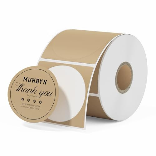 MUNBYN 50x50mm Kraft Circle Thermal Sticker Labels, Multi-Purpose Round Labels for DIY Logo Design, QR Code, Name Tag, Inventory (750/Pack)