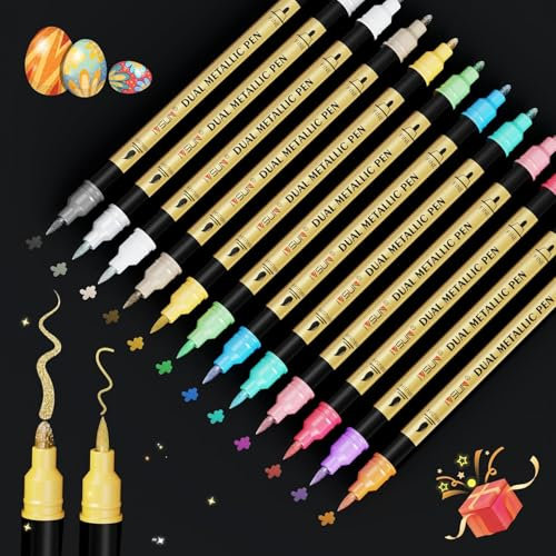 Stylo En MéTal, 12 Couleurs Double Pointes Marqueur En MéTal Set Pour Album Photo, Pour Bricolage, Livre D'Or, Bricolage Scrapbooking, Pour La Peinture CéRamique, Verre, Pierre, DéCoration En Bois