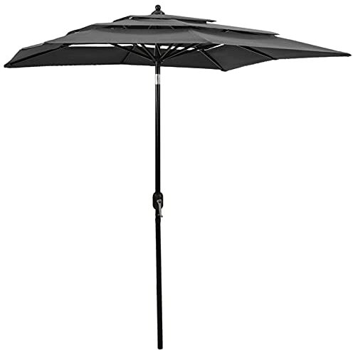 ZEYUAN Sombrilla de 3 Niveles con Poste de Aluminio Antracita 2x2 m, Parasoles De Jardin, Sombrilla Piscina, Sombrilla Terraza Exterior, Parasol Playa, Sombrillas para Jardin - 313846