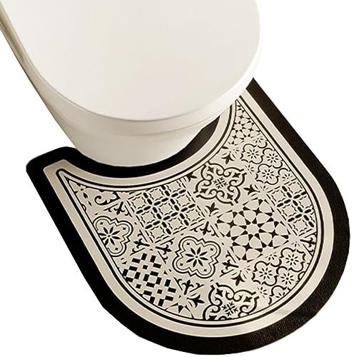 ZESLIV WC Vorleger mit Ausschnitt 55 * 50cm rutschfeste Badematte Blumen Badezimmerteppich U Förmige Toilettenmatte Badgarnitur Badteppich