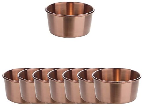 Stainless Steel Small Sauce Dishes Dipping Bowls Seasoning Individual Round Condiments Cups Ramekins Dip Serving Sushi Cereal Salad Appetizer Bowls 8 Pack 2.56 inch (Rosegold, 2.8 oz)