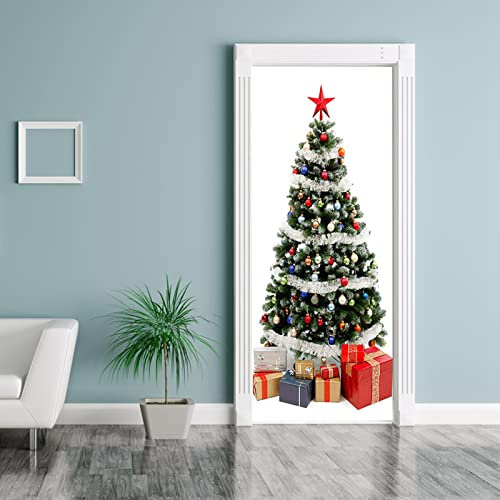 Vetrofanie Natalizie, Decalcomania Adesivo Murale per Porta da Parete con Albero di Natale, Adesivi da Parete Decorazione Domestica per Camera da Letto (Adesivo per Porta