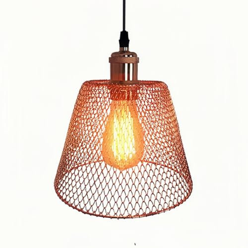 KRUIHAN Moderne Vintage Pendelleuchte Käfig Hängende Decke Lampe E27 Versenkbarer Lampenschirm Kronleuchter Beleuchtung Leuchten für Esszimmer Bar Restaurant Schlafzimmer,Roségold