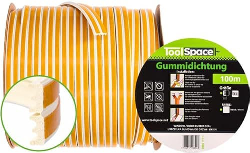 ToolSpace | Selbstklebendes Dichtungsband für Türen und Fenster | 150m | E Profil Weiß | Türdichtung | Fensterdichtung | Anti-Kollision Dichtungsstreifen | Gummidichtung | Schaumsiegelstreifen
