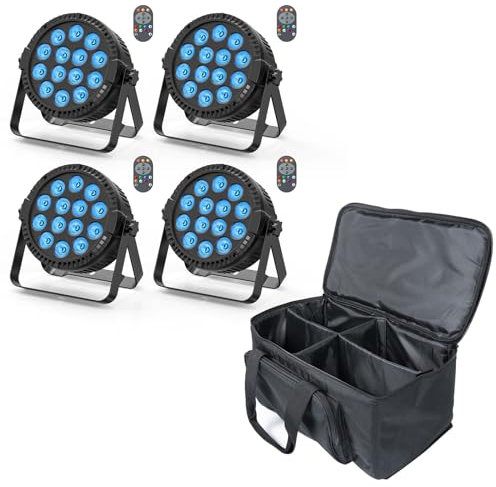 Lot de 4 projecteurs LED 84 W avec sac, RGBW DMX512 par LED, éclairage de scène avec télécommande, éclairage de fête disco pour scène DJ KTV Show Bar Halloween Noël