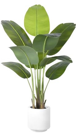 ZEEOZE Plante Artificielle Oiseau de Paradis 120cm Bananier Artificiel avec 9 Feuilles pour Plantes Artificielles Interieur Exterieur avec Pot Blanc pour Decoration Maison en Salon Bureau Jardin Deco