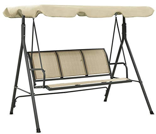 BaraSh 3 Seater Canopy Swing Chair Garden Rocking Bench Heavy Duty Patio Metal Seat w/T O P Roof,Garden Swing Chair with Canopy Anthracite and Sand
