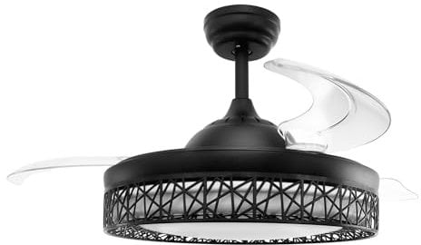 Jocca - Ventilador Techo con Luz LED Retráctil| Ventilador Silencioso| Mando a Distancia| Temporizador| Función Verano e Invierno| Programable| 6 Velocidades| Negro