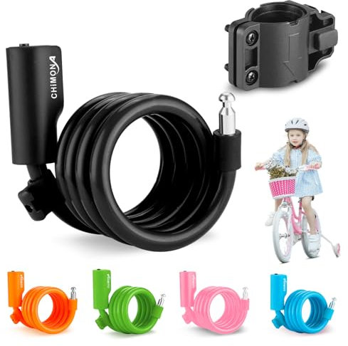 Fahrradschloss Kinder, 120CM Kabelschloss mit Halterung, Farbenfrohes Fahrradschloss, Tragbar Schloss für Fahrrad, Scooter, Motorrad, Roller, Babywagen bike cable lock