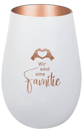 Der-Porzellan-Laden Windlicht mit Gravur Wir sind eine Familie Weiß Bronze | Teelichthalter aus Glas mit Spruch, Tischdeko modern