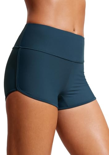 CRZ YOGA High Waisted Dolphin Board Shorts for Women 2.5'' - Quick Dry Swim Beach Bathing Suit Bottoms with Liner Insignia Blue Small